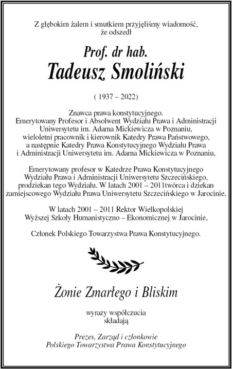 Prof. Smoliński - nekrolog
